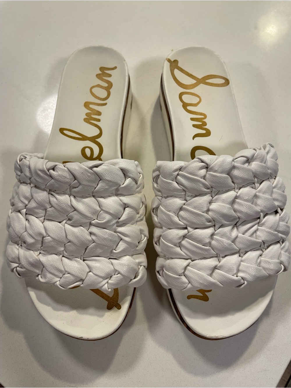 Sam Edelman White Braided Slide Sandals